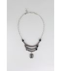 LMS Silver Statement Necklace With Black And Silver Stones