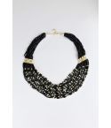 LMS Multi Strand negro collar con Perla de oro acentos de abalorios
