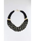 LMS Multi Strand Black Beaded Necklace With Gold Bead Accents