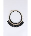 LMS Statement Gold Necklace With Black Beads And Tassels