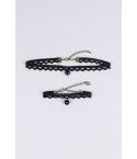 LMS Stoff Halsband und Armband-Set mit Perlen Anhänger