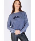 Progetto di venerdì a manica lunga blu Navy 'Native' Slogan Jumper