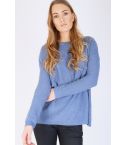 Progetto di venerdì a maglia maglione blu a maniche lunghe con vestibilità rilassata