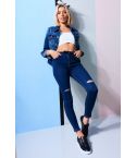 Lovemystyle alta Jean Skinny cintura con Rip