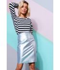 Lovemystyle Metallic Silver Pencil Skirt With Back Zip