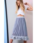 Lovemystyle gris Maxi falda con gasa recubierta con volante dobladillo