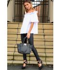 Lovemystyle Off Shoulder Top volant blanc à manches courtes