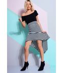 LMS Off The Shoulder Drop Hem jurk In zwart-wit streep