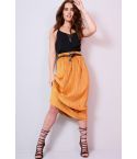 Lovemystyle Pleated Midi Length Skirt In Gold