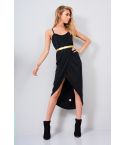 Lovemystyle Black Loose Fit Cami Wrap Dress With Gold Belt