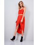 Lovemystyle Red Loose Fit Cami Wrap Dress With Gold Belt
