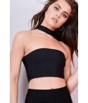 Lovemystyle Black Crop Bandeau Top With Choker Design