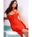 LMS Red Asymmetric Bandage Dress With Choker Neck