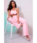 Lovemystyle Pink Co-ord With Ruffle Crop Top And Bootleg Trouser