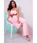 Lovemystyle Rosa Co-Ord mit Rüsche Crop Top und Bootleg Hose