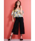 Lovemystyle nero Culottes a vita alta con Chiffon di sovrapposizione