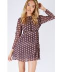 Goldie London Navy Long Sleeved Tea Dress With Ditsy Floral Print