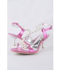 LMS Pink Metallic Kitten Heels With White Pearls And Silver Heel