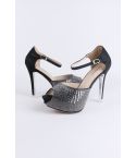 LMS Black Glitter Platform Peep Toe Shoe With Ankle Strap