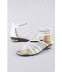 LMS White Multi Strap Flat Sandal With Diamante Detail