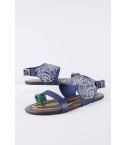 LMS Blue Leather Sandals With Stitching And Green Toe Strap