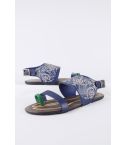 Sandali in pelle blu LMS con cuciture e verde Toe Strap