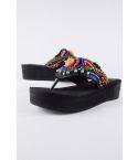 LMS Black Wedge Flip Flop With Multicolour Beadwork