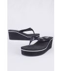 Lovemystyle Black Wedge Flip Flops With White Accent