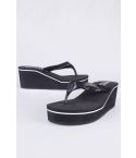 Lovemystyle negro cuña Flip Flops con acento blanco