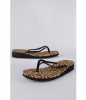 LMS Black Flat Flip Flops With Leopard Print Sole