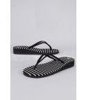 Lovemystyle Black And White Stripe Flip Flops With Wedge