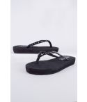 Lovemystyle Black Sole Flip Flop Sandals With Black Gems
