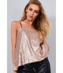 Lovemystyle Gold Sequin Cami Vest Top With Thin Straps