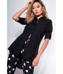 Lovemystyle Black Long Line Drop Back Shirt With Turn Up Sleeve - SAMPLE