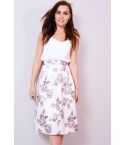 Lovemystyle jupe de Floral Satin Midi complet avec ceinture plissée