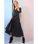 Lovemystyle Black Maxi Dress With White Polk-A-Dot Print