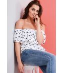 LMS Off The Shoulder White  Frill Top With Horse Print 