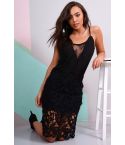 Lovemystyle Black Midi Skirt With Crochet Pattern Overlay