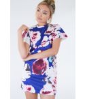 Lovemystyle blauwe jurk met witte en roze bloemen