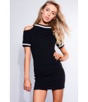 Lovemystyle Black Cold Shoulder Jumper Dress With White Trim