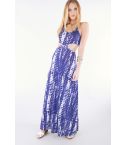Lovemystyle Printed Maxi Dress In Blue And White With Cut-Out