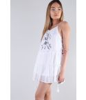 LMS White Floaty Pleat Swing Dress With Aztec Silver Print