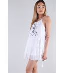 LMS witte Floaty plooi Swing jurk met Azteekse zilver Print