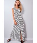 Lovemystyle Black And White Stripe Backless Maxi Dress