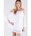 Lovemystyle blanc dentelle épaule froide blouse robe