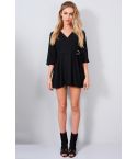 LMS Black Long Sleeved Plunge Neck Wrap Dress With Tie Waist