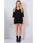 LMS con trampolino a maniche lunghe nero collo Wrap Dress con allacciatura in vita