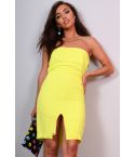 Lovemystyle Yellow Strapless Pencil Dress With Centre Slit