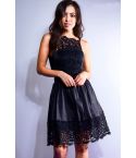 LMS negro vestido de tiras de Satén con falda Skater y detalle de encaje