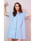 LMS Soft Denim Light Blue Short Sleeve Swing Dress With Tie Back